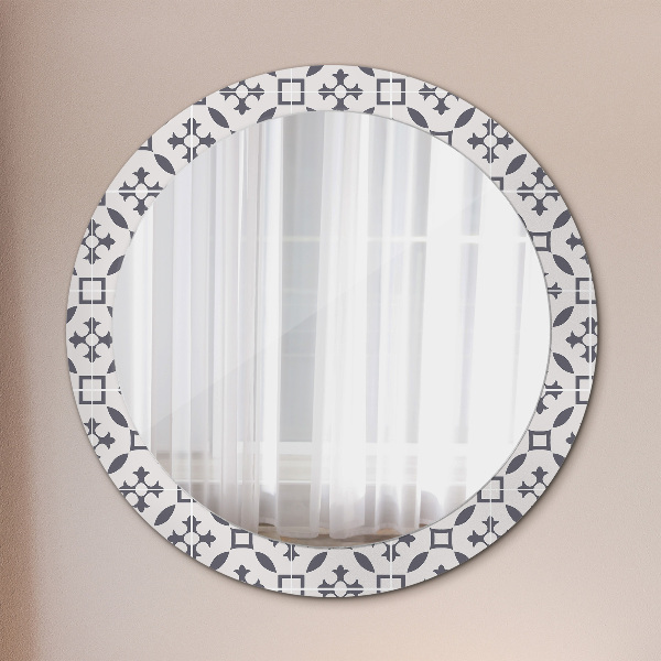 Ronde wandspiegel met print Antieke tegels