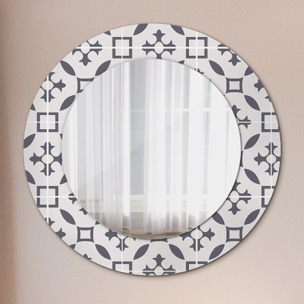 Ronde wandspiegel met print Antieke tegels