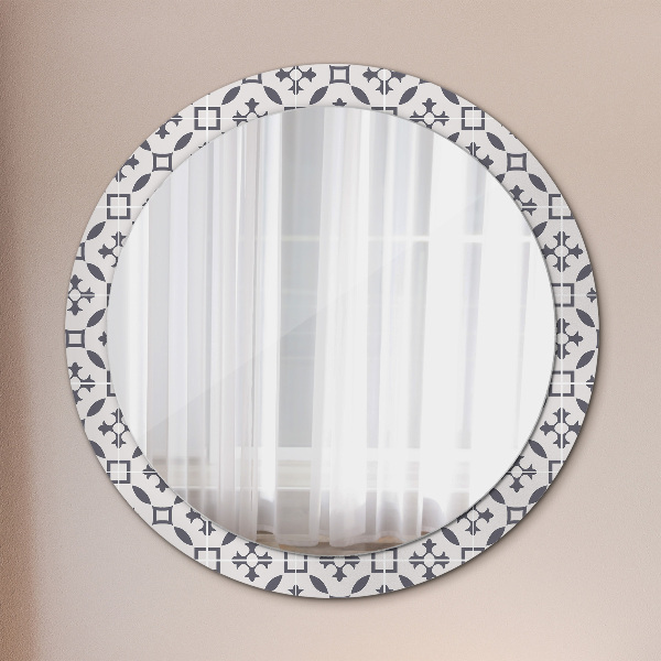 Ronde wandspiegel met print Antieke tegels