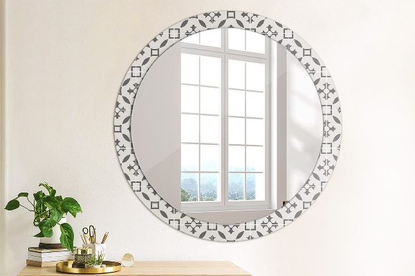 Ronde wandspiegel met print Antieke tegels