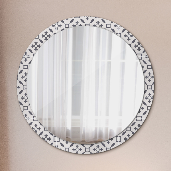 Ronde wandspiegel met print Antieke tegels