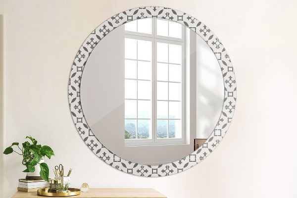 Ronde wandspiegel met print Antieke tegels