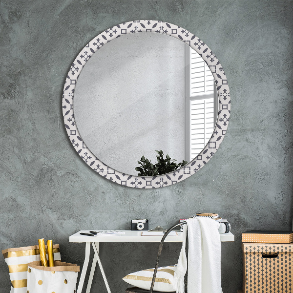 Ronde wandspiegel met print Antieke tegels
