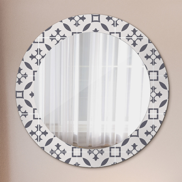 Ronde wandspiegel met print Antieke tegels