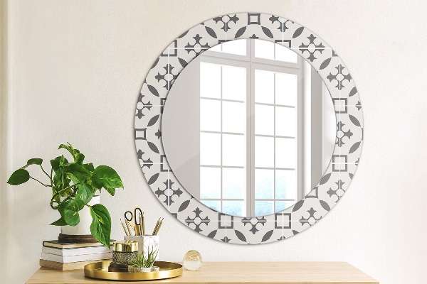 Ronde wandspiegel met print Antieke tegels
