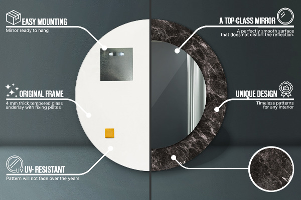 Ronde wandspiegel met print Zwart marmer