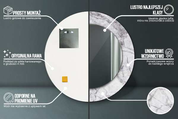 Bedrukte ronde spiegel wit marmer