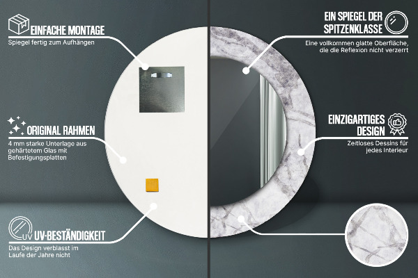 Bedrukte ronde spiegel wit marmer