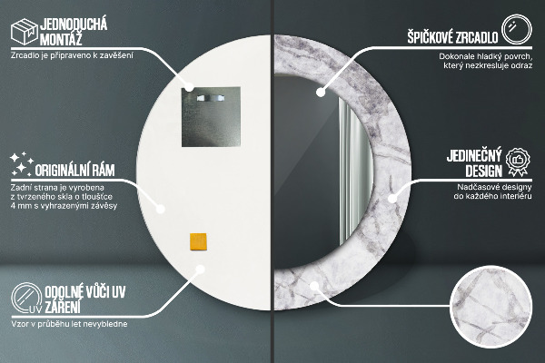 Bedrukte ronde spiegel wit marmer