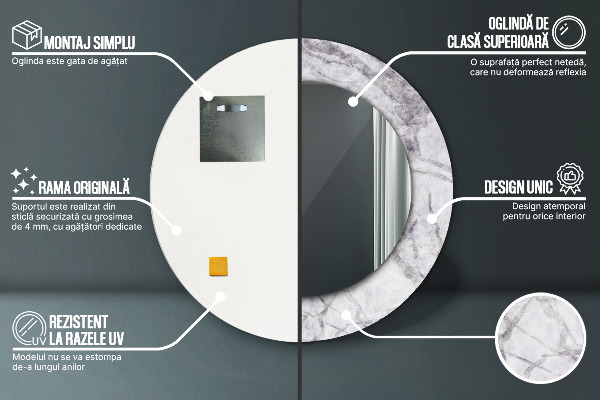 Bedrukte ronde spiegel wit marmer