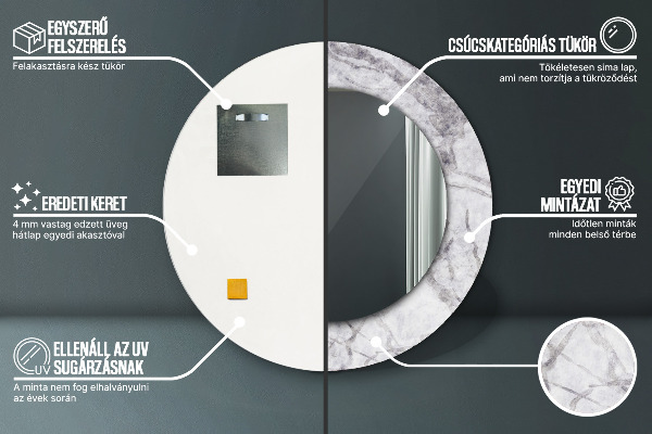 Bedrukte ronde spiegel wit marmer