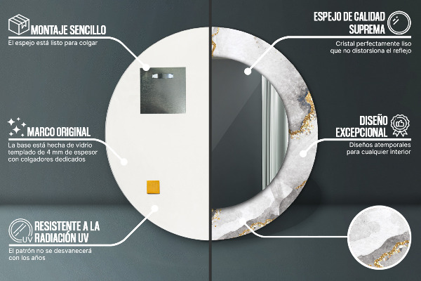 Ronde spiegel met decoratie Witgouden marmer