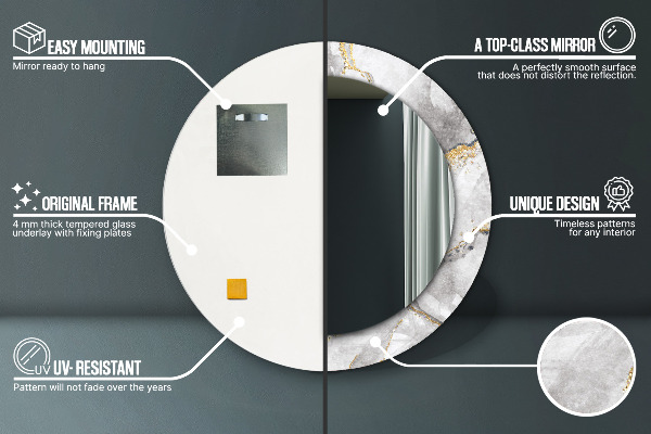 Ronde spiegel met decoratie Witgouden marmer