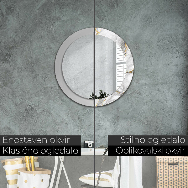 Ronde spiegel met decoratie Witgouden marmer