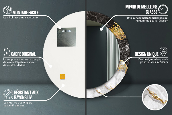 Ronde wandspiegel met print Marmer en goud