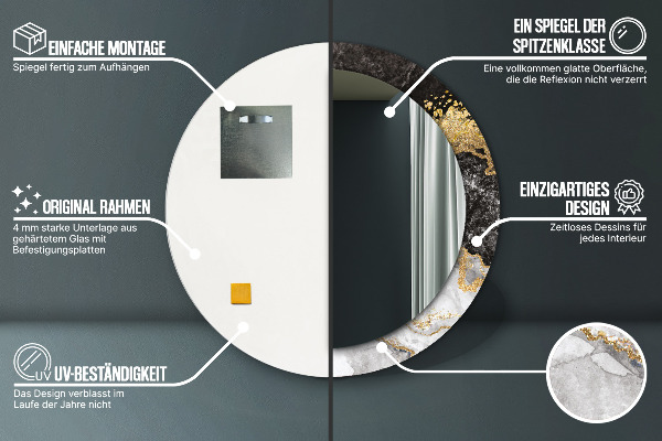 Ronde wandspiegel met print Marmer en goud