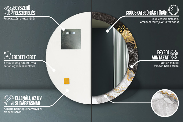 Ronde wandspiegel met print Marmer en goud