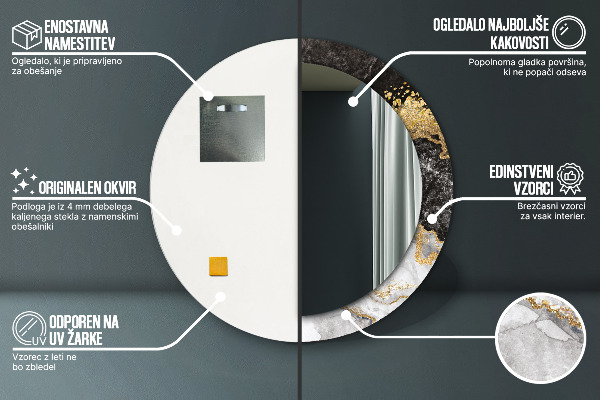 Ronde wandspiegel met print Marmer en goud