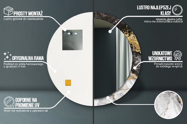 Ronde wandspiegel met print Marmer en goud