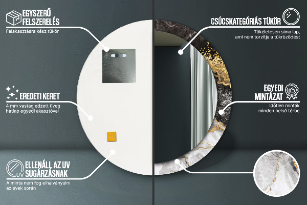 Ronde wandspiegel met print Marmer en goud