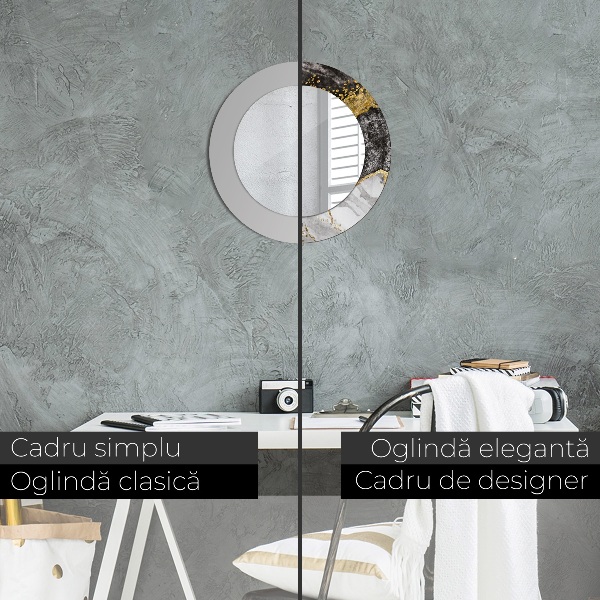 Ronde wandspiegel met print Marmer en goud