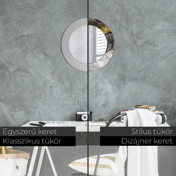 Ronde wandspiegel met print Marmer en goud