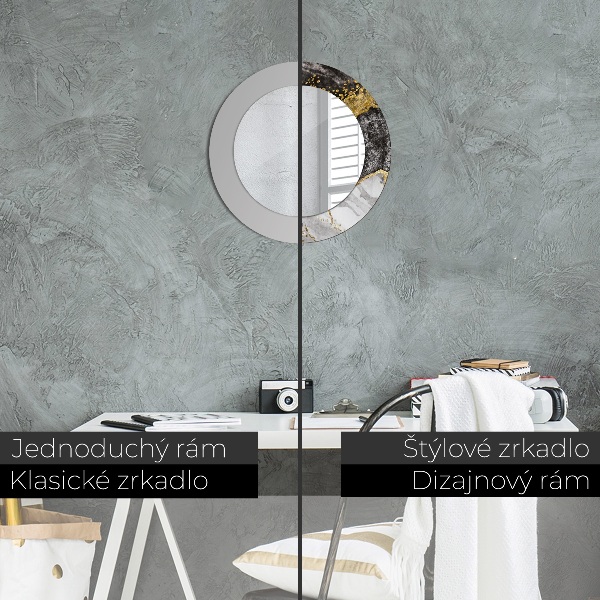 Ronde wandspiegel met print Marmer en goud