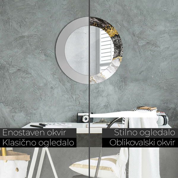 Ronde wandspiegel met print Marmer en goud