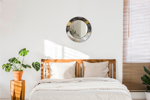 Ronde wandspiegel met print Marmer en goud