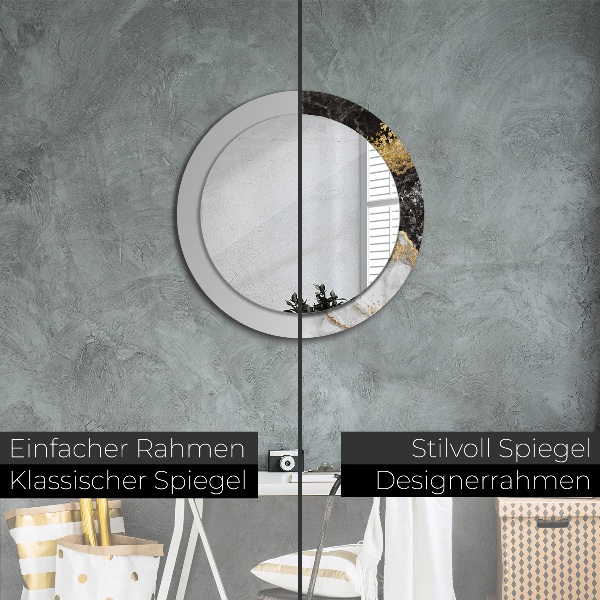 Ronde wandspiegel met print Marmer en goud