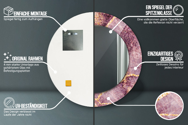 Bedrukte ronde spiegel Marmer met goud