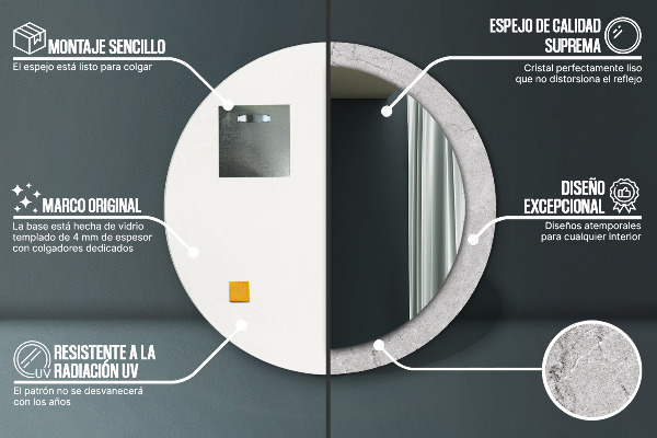 Ronde wandspiegel met print Grijs cement