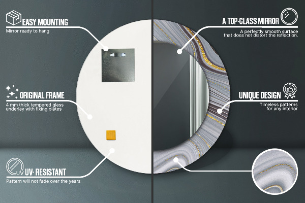 Ronde spiegel met decoratie Grijs marmer