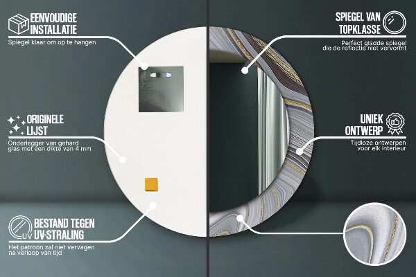 Ronde spiegel met decoratie Grijs marmer