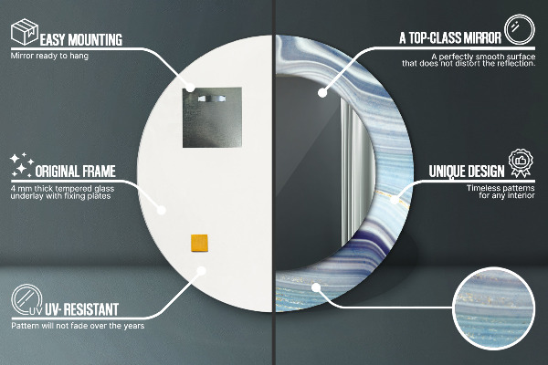 Ronde wandspiegel met print Blauw marmer