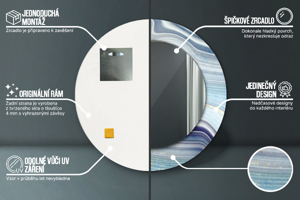 Ronde wandspiegel met print Blauw marmer