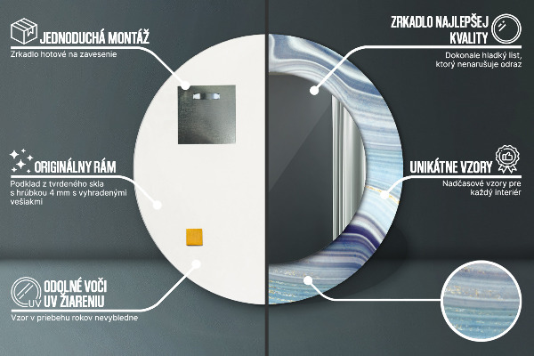 Ronde wandspiegel met print Blauw marmer