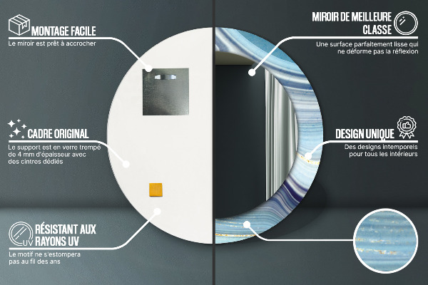 Ronde wandspiegel met print Blauw marmer