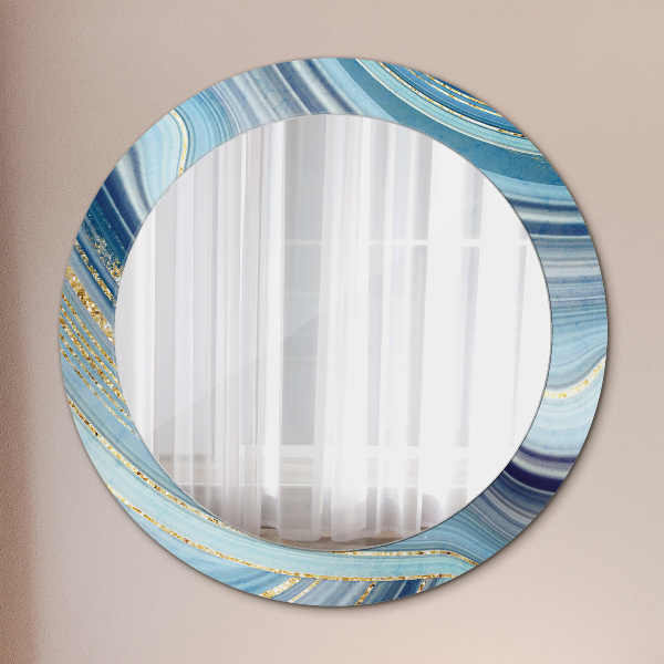 Ronde wandspiegel met print Blauw marmer