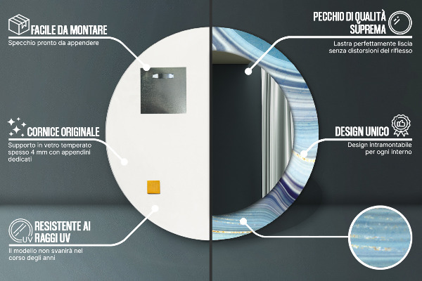 Ronde wandspiegel met print Blauw marmer