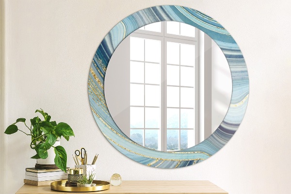 Ronde wandspiegel met print Blauw marmer