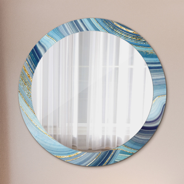 Ronde wandspiegel met print Blauw marmer