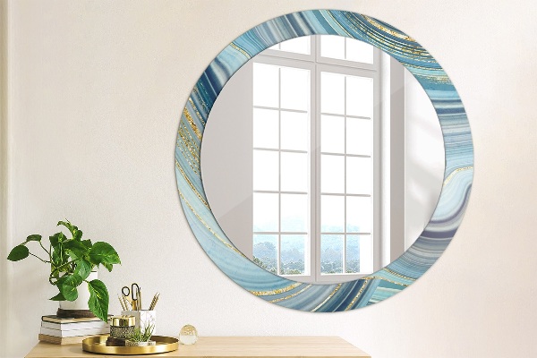 Ronde wandspiegel met print Blauw marmer