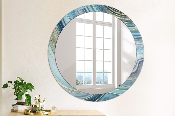 Ronde wandspiegel met print Blauw marmer