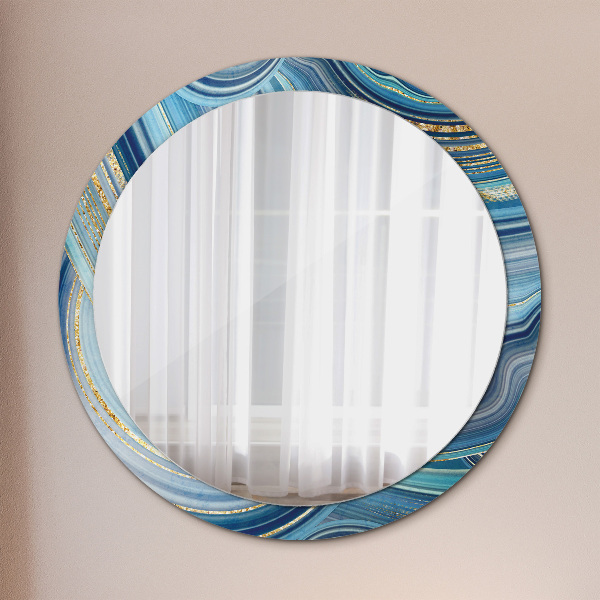 Ronde wandspiegel met print Blauw marmer