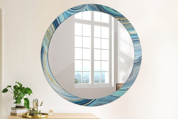 Ronde wandspiegel met print Blauw marmer