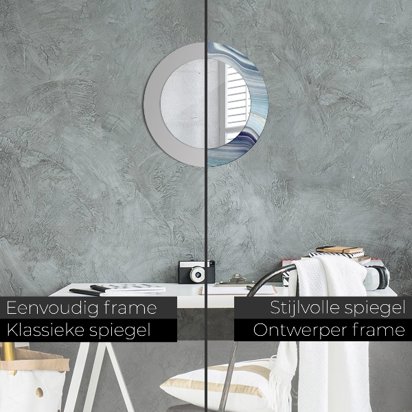 Ronde wandspiegel met print Blauw marmer