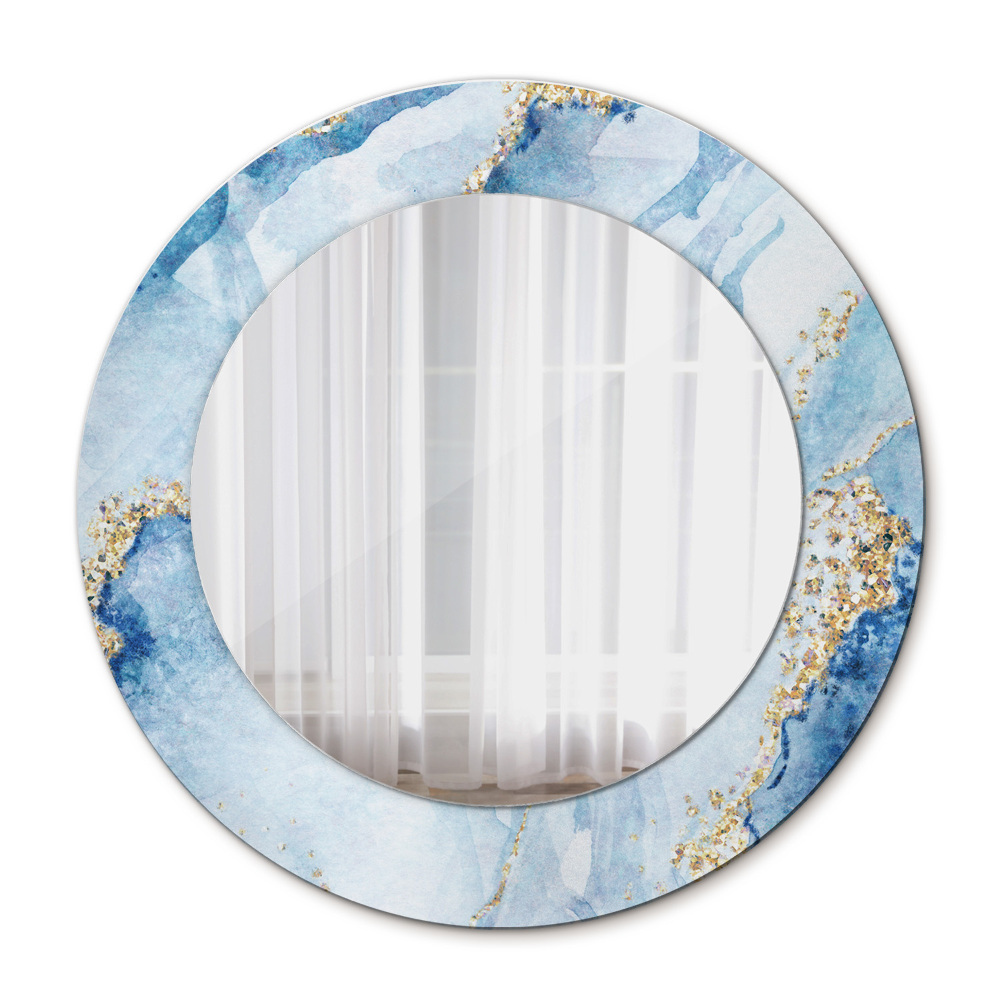 Ronde spiegel met decoratie Blauw goud marmer