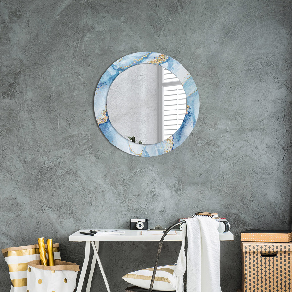 Ronde spiegel met decoratie Blauw goud marmer
