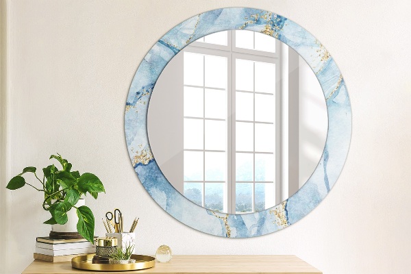 Ronde spiegel met decoratie Blauw goud marmer